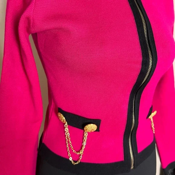 Zara Hot Pink Knit Jacket with Gold Accents - Picture 3 of 5